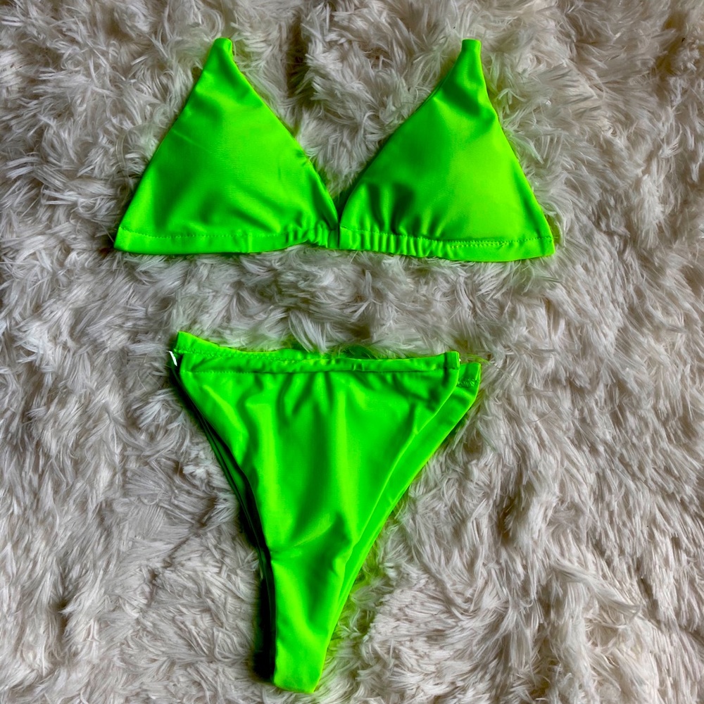 Neon swimsuit with clear straps